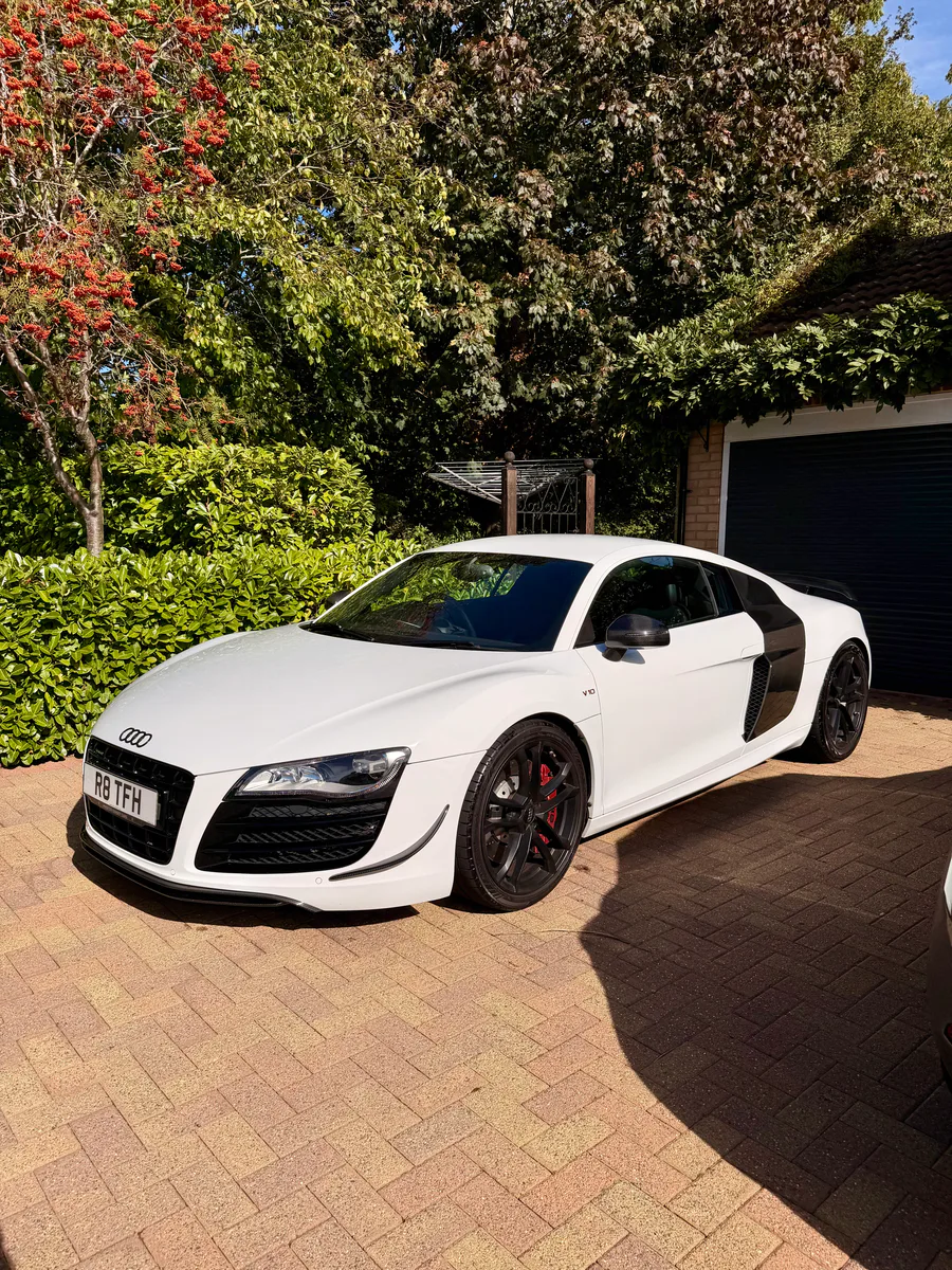White Audi R8 photographed after a Myst Auto mobile remapping appointment